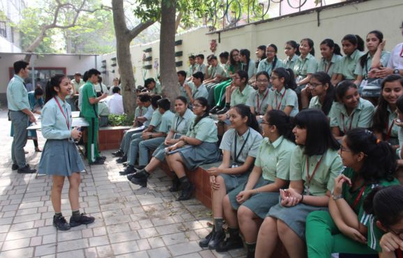 Aerial view of a senior secondary school campus in Ghaziabad with modern facilities